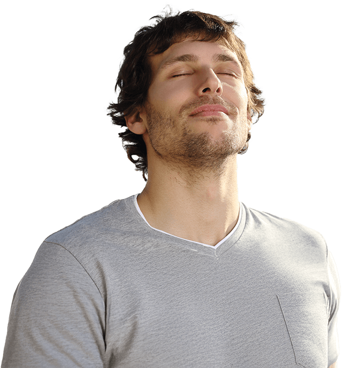 man feeling recovered and relaxed